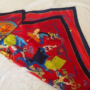 Colorful Satin Scarf with cartoon Design